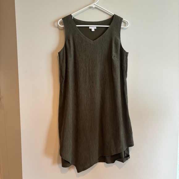 Pure Jill Olive Green Textured Sleeveless sheath Dress Small Petite Lagenlook - Picture 4 of 9